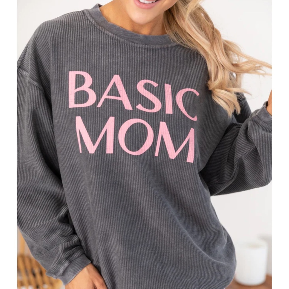 Basic mom CORDED CREW SWEATSHIRT- Pink lily